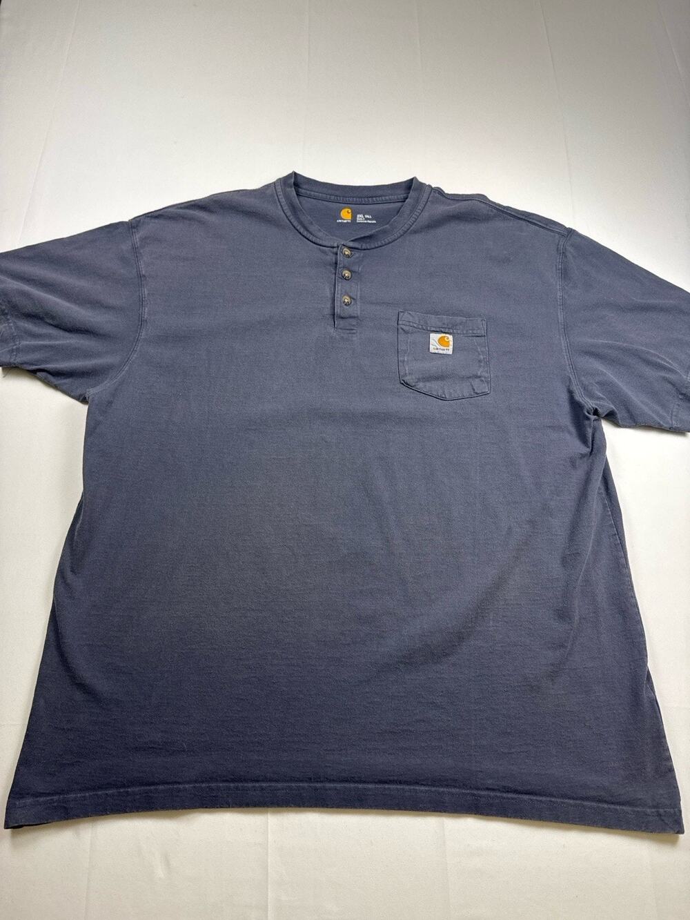 Carhartt Henley Shirt Mens 2XL Tall Blue Pocket Workwear Tee